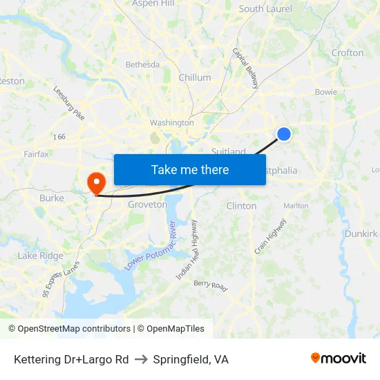 Kettering Dr+Largo Rd to Springfield, VA map