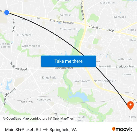 Main St+Pickett Rd to Springfield, VA map