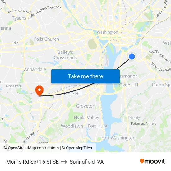 Morris Rd Se+16 St SE to Springfield, VA map