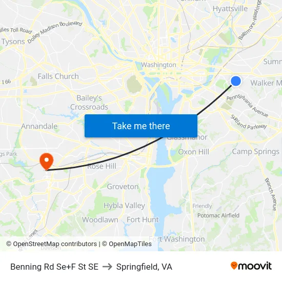 Benning Rd Se+F St SE to Springfield, VA map