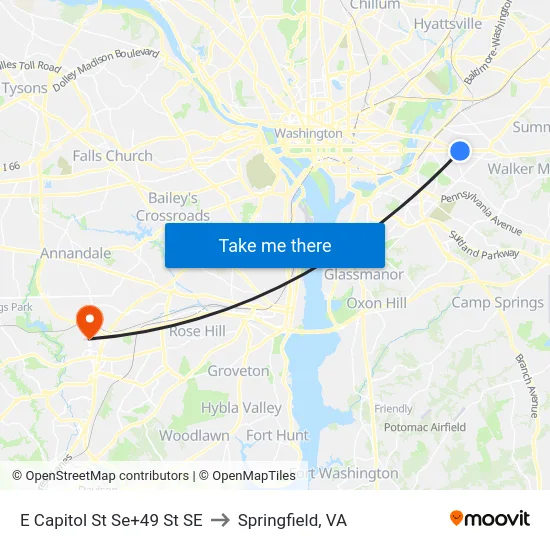 E Capitol St Se+49 St SE to Springfield, VA map