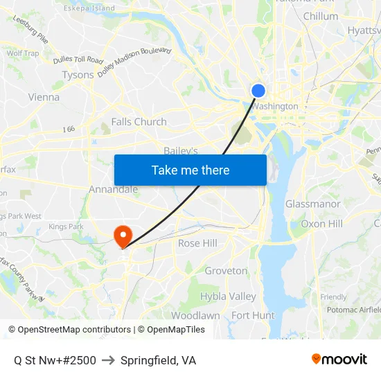 Q St Nw+#2500 to Springfield, VA map