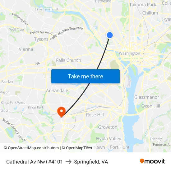 Cathedral Av Nw+#4101 to Springfield, VA map