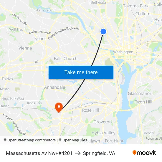 Massachusetts Av Nw+#4201 to Springfield, VA map