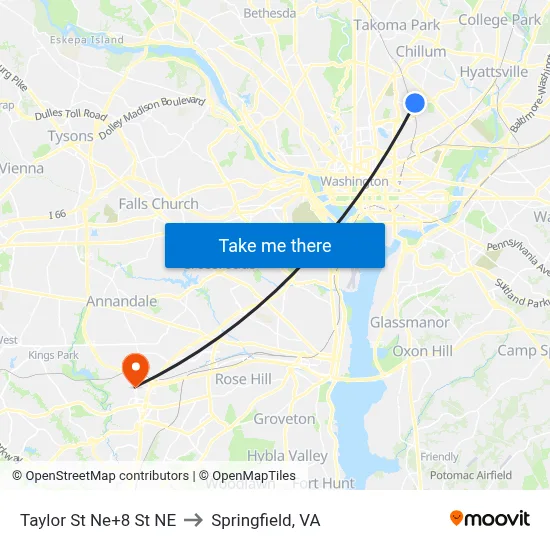Taylor St Ne+8 St NE to Springfield, VA map