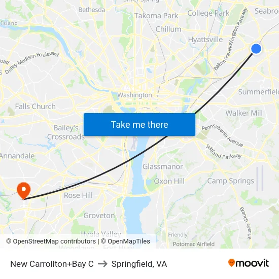 New Carrollton+Bay C to Springfield, VA map