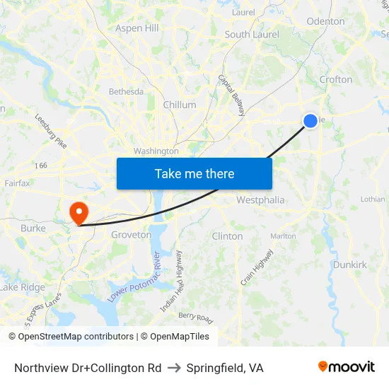 Northview Dr+Collington Rd to Springfield, VA map
