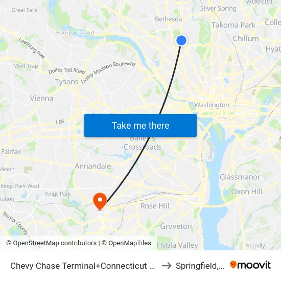 Chevy Chase Terminal+Connecticut Av NW to Springfield, VA map