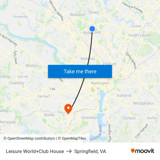 Leisure World+Club House to Springfield, VA map