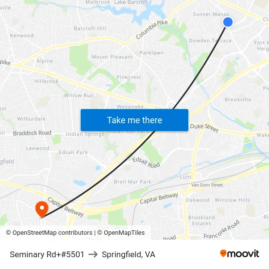 Seminary Rd+#5501 to Springfield, VA map