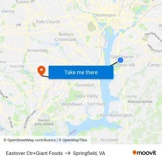 Eastover Ctr+Giant Foods to Springfield, VA map