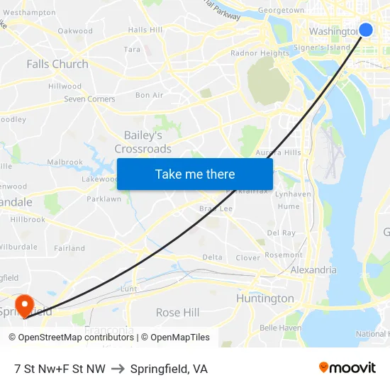 7 St Nw+F St NW to Springfield, VA map