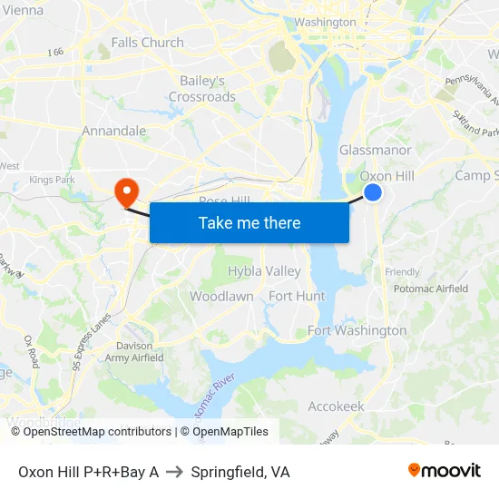 Oxon Hill P+R+Bay A to Springfield, VA map