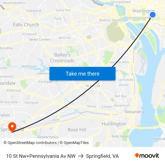 10 St Nw+Pennsylvania Av NW to Springfield, VA map