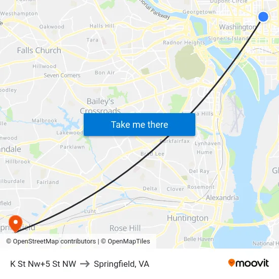 K St Nw+5 St NW to Springfield, VA map