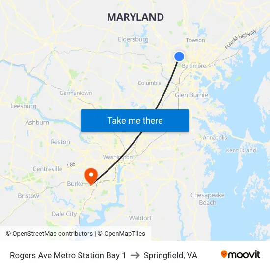 Rogers Ave Metro Station Bay 1 to Springfield, VA map