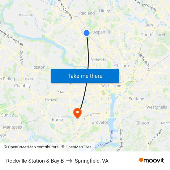 Rockville Station  & Bay B to Springfield, VA map