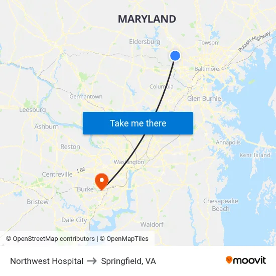 Northwest Hospital to Springfield, VA map