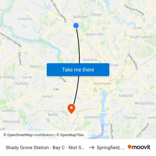 Shady Grove Station - Bay C - Nist Shuttle to Springfield, VA map