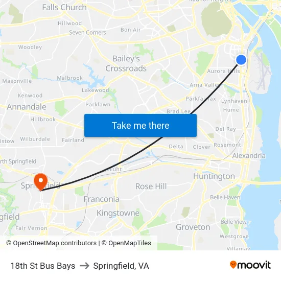 18th St Bus Bays to Springfield, VA map