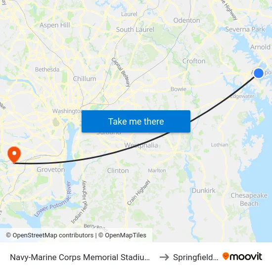 Navy-Marine Corps Memorial Stadium (Stop 1) to Springfield, VA map