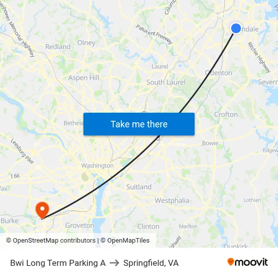 Bwi Long Term Parking A to Springfield, VA map