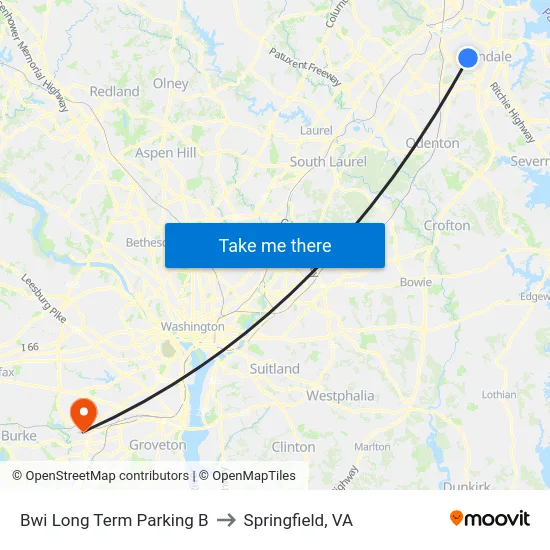 Bwi Long Term Parking B to Springfield, VA map