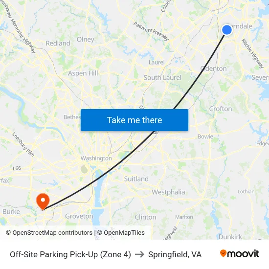 Off-Site Parking Pick-Up (Zone 4) to Springfield, VA map