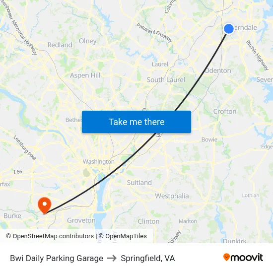 Bwi Daily Parking Garage to Springfield, VA map