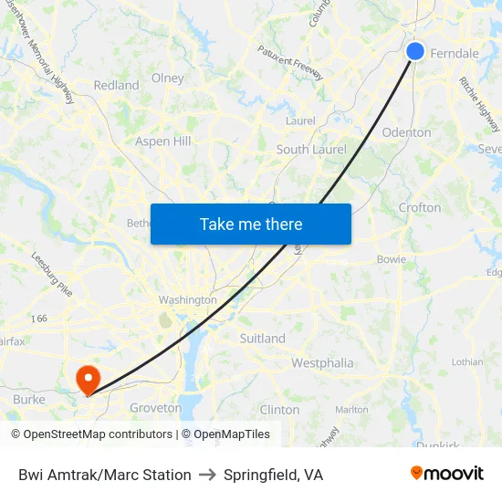Bwi Amtrak/Marc Station to Springfield, VA map