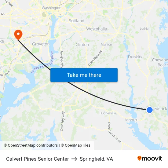 Calvert Pines Senior Center to Springfield, VA map