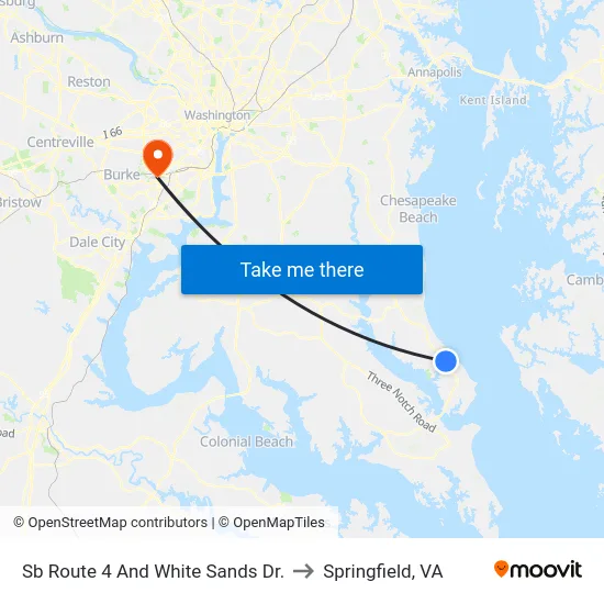 Sb Route 4 And White Sands Dr. to Springfield, VA map