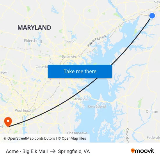 Acme - Big Elk Mall to Springfield, VA map