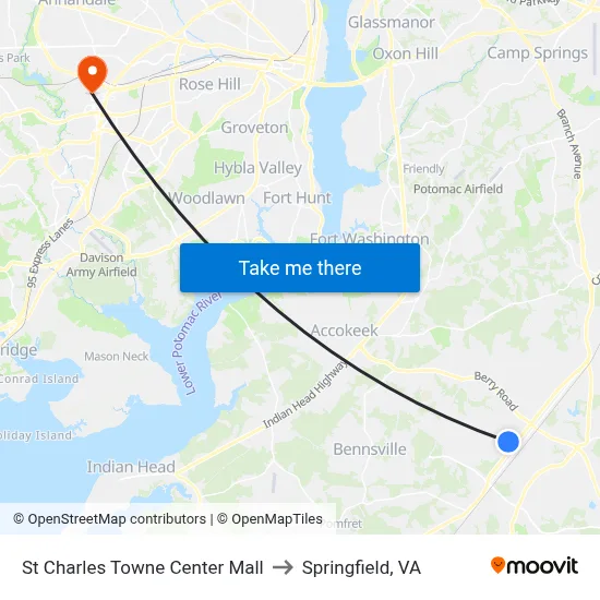 St Charles Towne Center Mall to Springfield, VA map