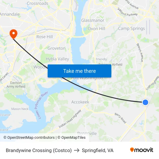 Brandywine Crossing (Costco) to Springfield, VA map