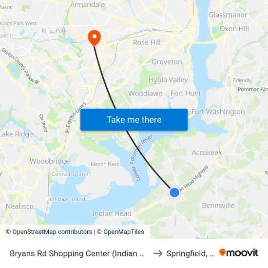 Bryans Rd Shopping Center (Indian Head) to Springfield, VA map