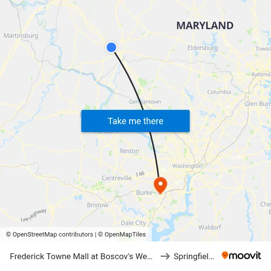 Frederick Towne Mall at Boscov's West Entrance to Springfield, VA map