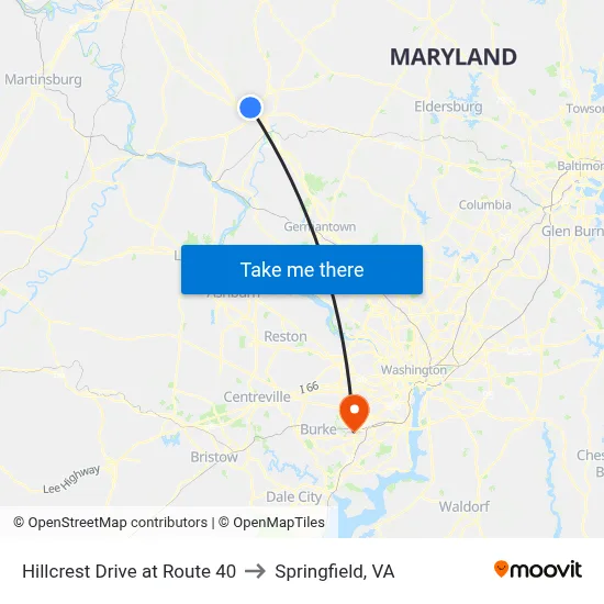 Hillcrest Drive at Route 40 to Springfield, VA map