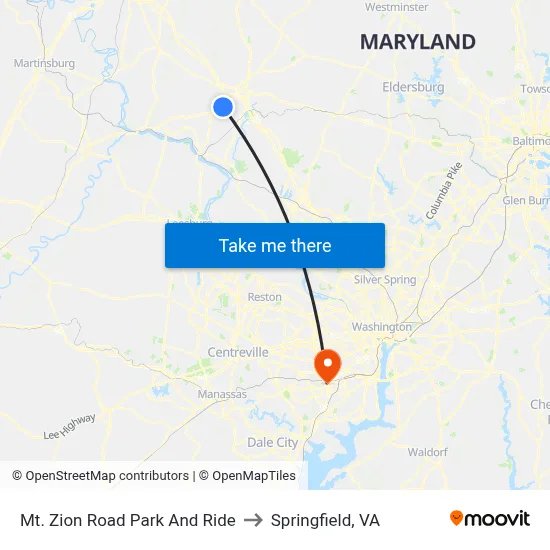 Mt. Zion Road Park And Ride to Springfield, VA map