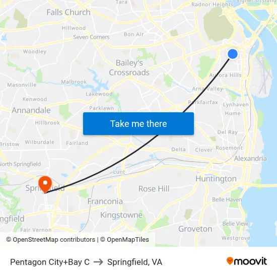 Pentagon City+Bay C to Springfield, VA map