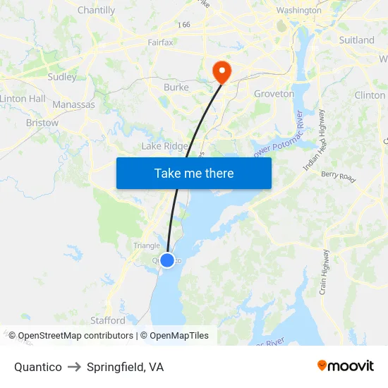 Quantico to Springfield, VA map