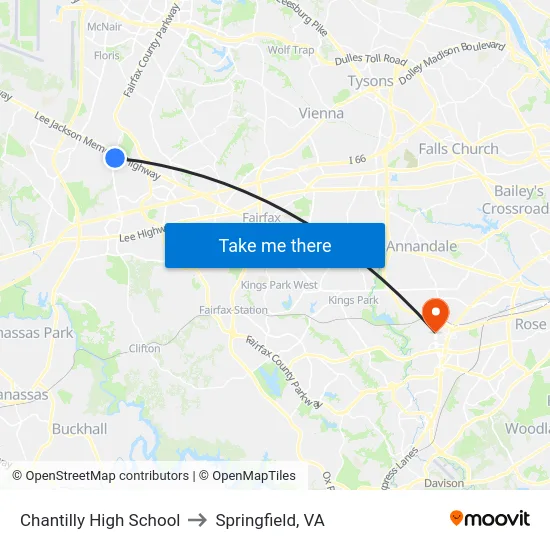 Chantilly High School to Springfield, VA map