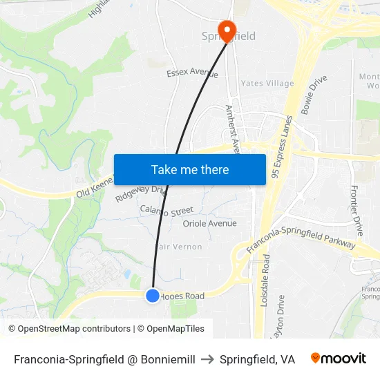 Franconia-Springfield @ Bonniemill to Springfield, VA map