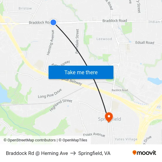 Braddock Rd @ Heming Ave to Springfield, VA map