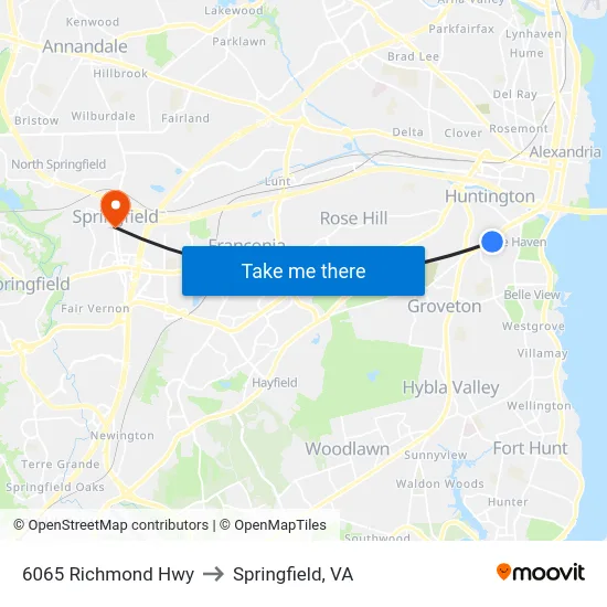 6065 Richmond Hwy to Springfield, VA map