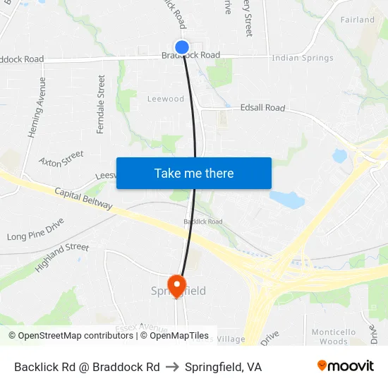 Backlick Rd @ Braddock Rd to Springfield, VA map