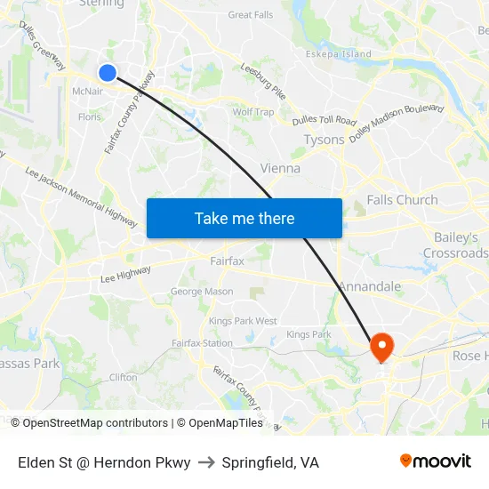 Elden St @ Herndon Pkwy to Springfield, VA map