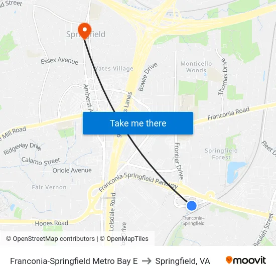 Franconia-Springfield Metro Bay E to Springfield, VA map
