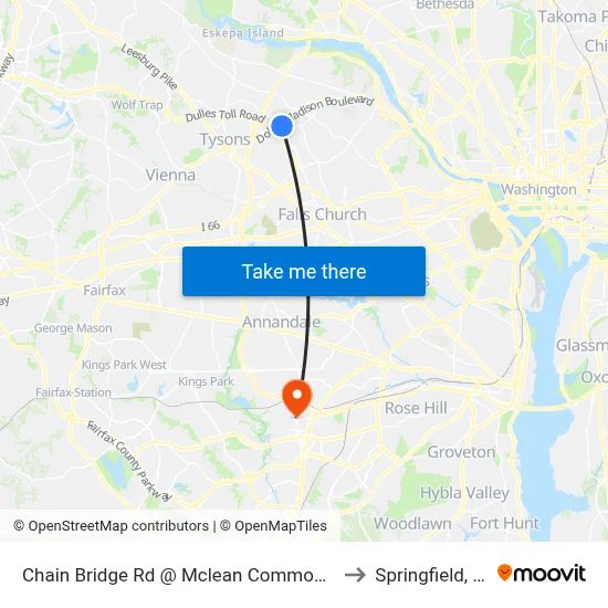 Chain Bridge Rd @ Mclean Commons Ct to Springfield, VA map