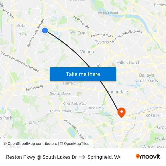 Reston Pkwy @ South Lakes Dr to Springfield, VA map